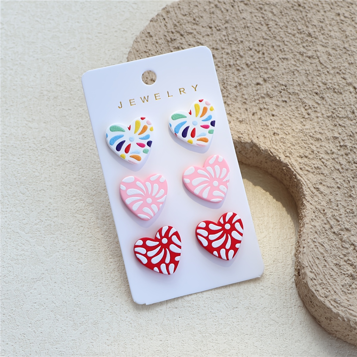 3 Pairs Christmas Fireworks Print Clay Texture Earrings